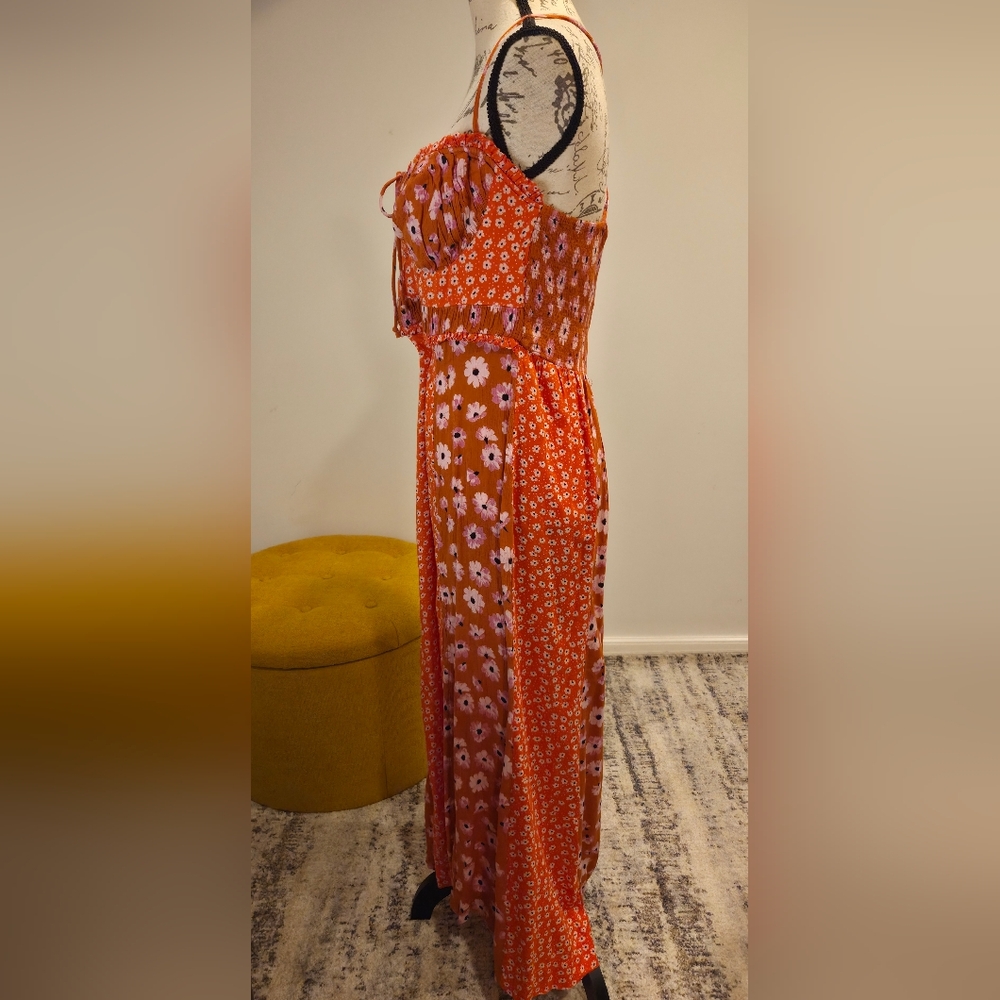Free People Vibrant Orange Floral Maxi Dress, Size L. - Picture 10 of 15